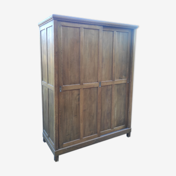 Ancienne armoire penderie vintage en bois portes coulissantes