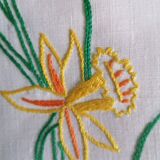 Pure linen hand embroidered daffodil tablecloth