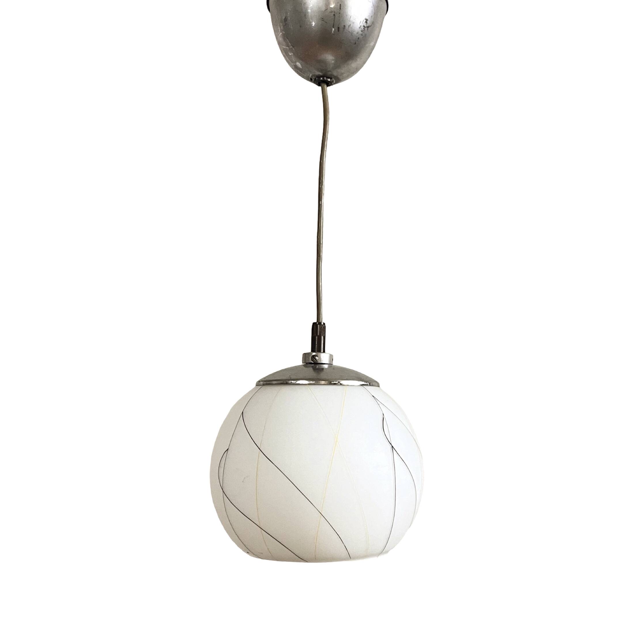 Pendant lamp, chrome, New look, Elektroinstala Děčín, Czechoslovakia, 1950s.