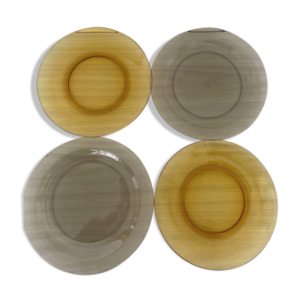 Lot of 4 plates 2 amber Vereco and 2 black Arcoroc - vintage