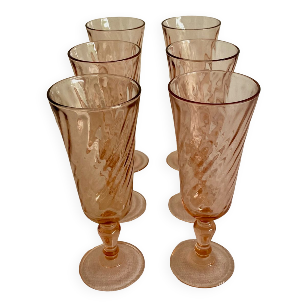 6 flûtes à champagne roses torsadées Rosaline Selency