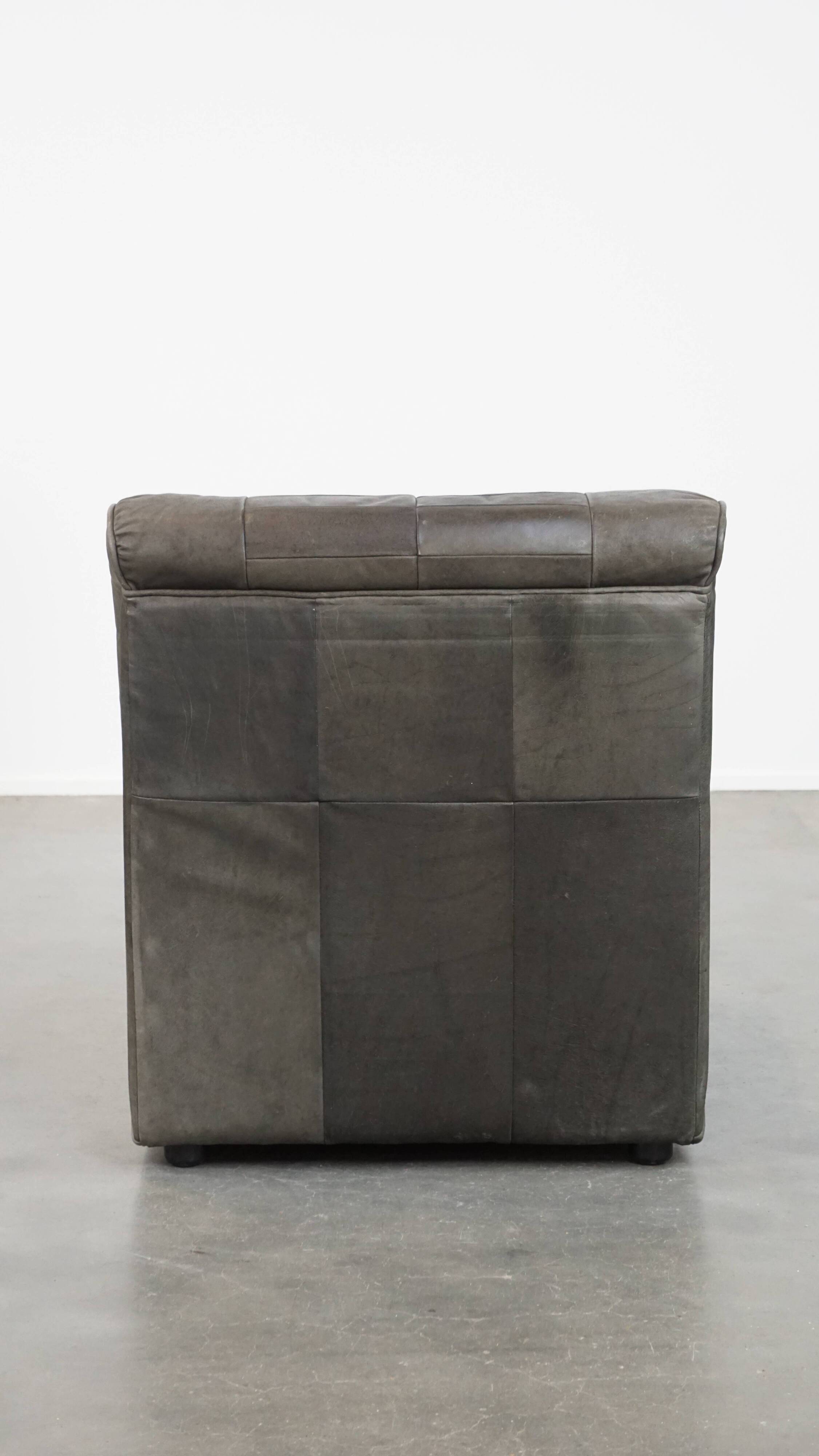 Fauteuil design vintage en cuir gris des années 1970