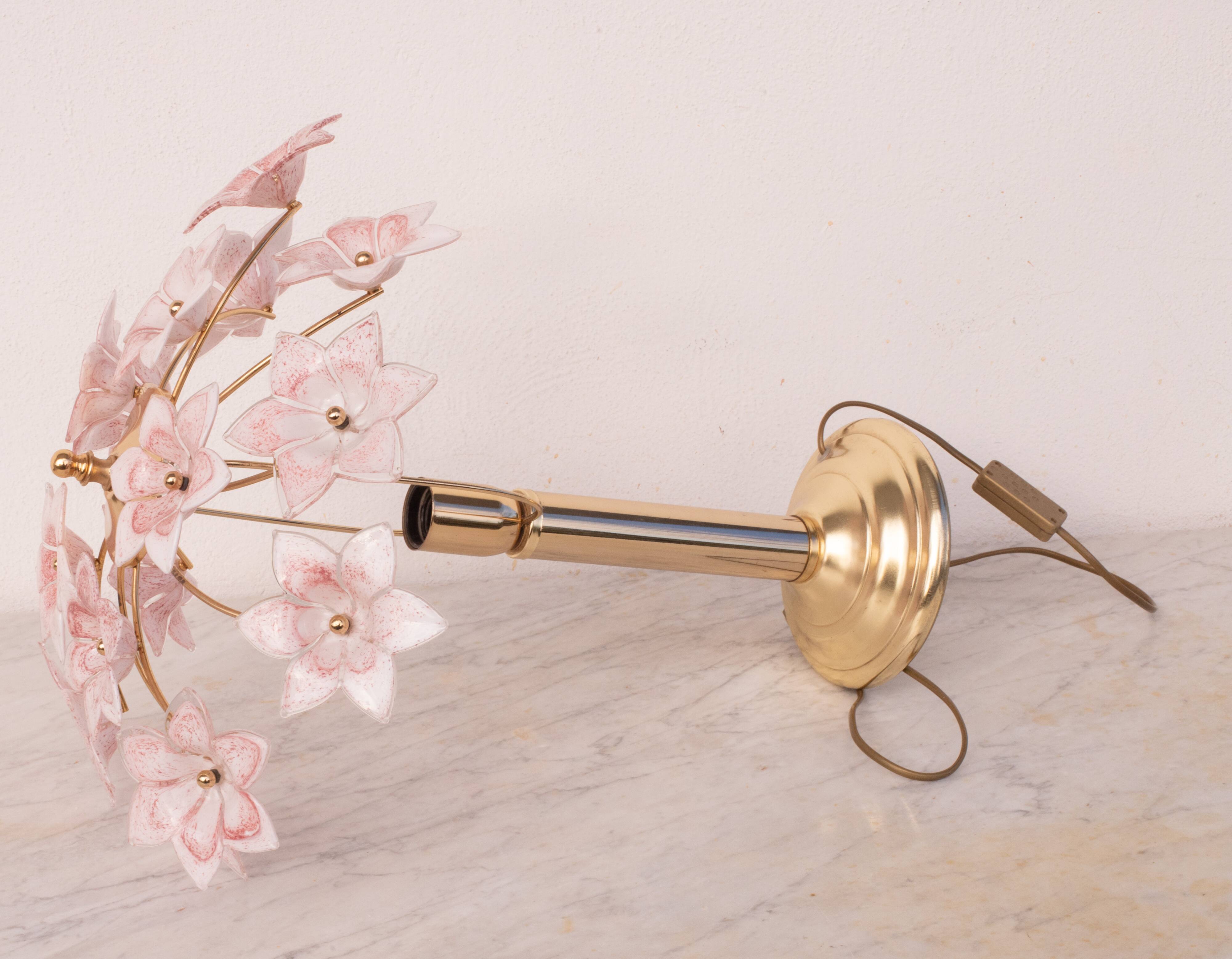 Amazing Murano Table Light Pink Flowers, 1980s