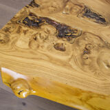 'Floating' mid-century Italian burr elm coffee table on Lucite blocks