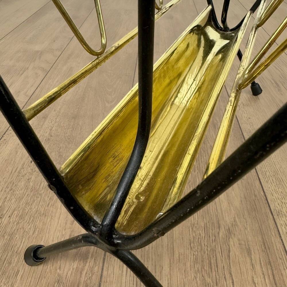Graphic metal and brass magazine rack