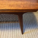 Danish coffee table from the 1960s, in good original condition, teak wood, rattan. by HELTBORG MOBLER
