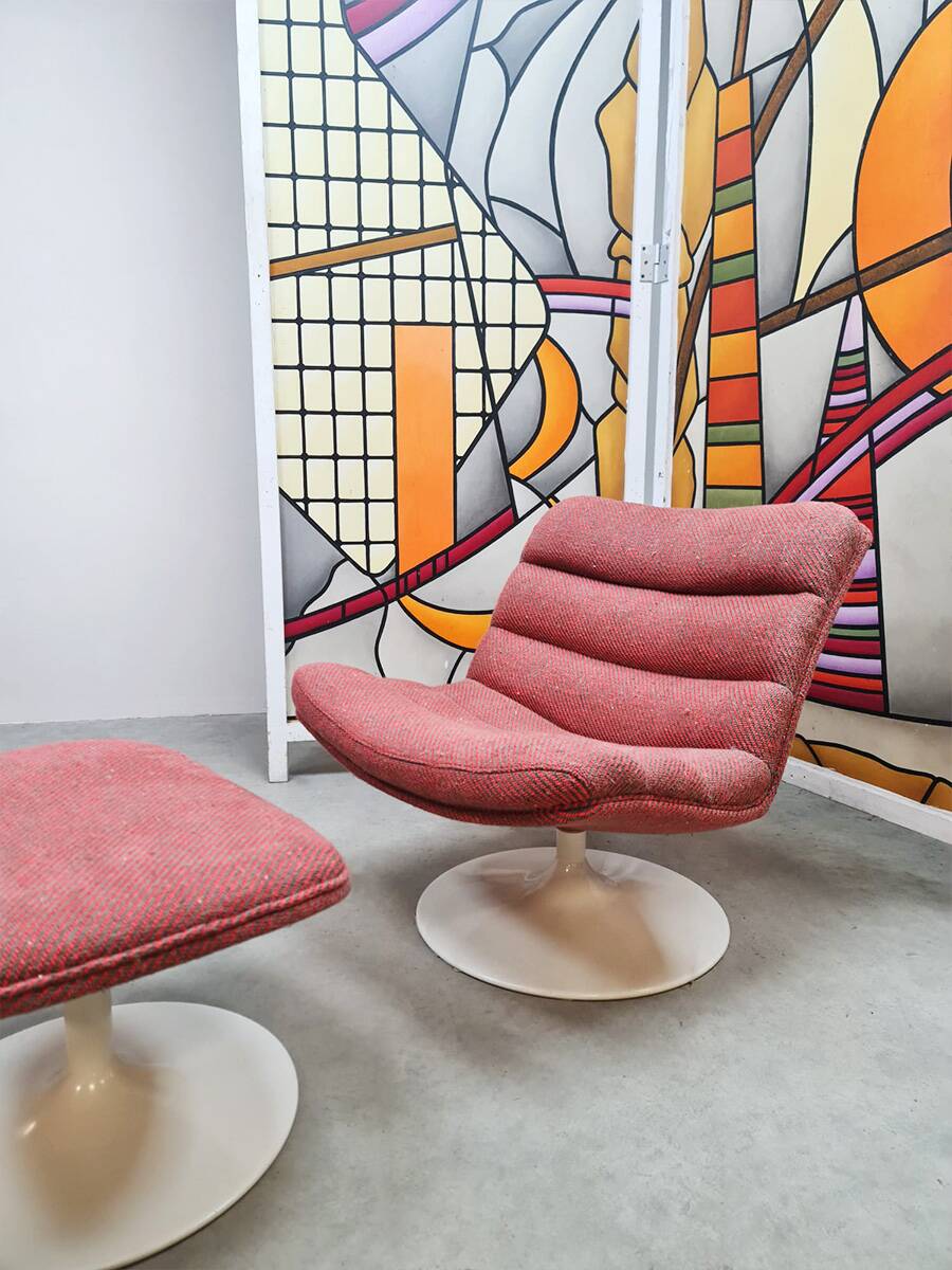 Vintage Dutch design swivel chair &amp; ottoman G. Harcourt Artifort F978