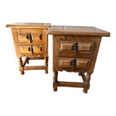 2 tables de chevet à tiroirs, style brutaliste colonial espagnol, 1950