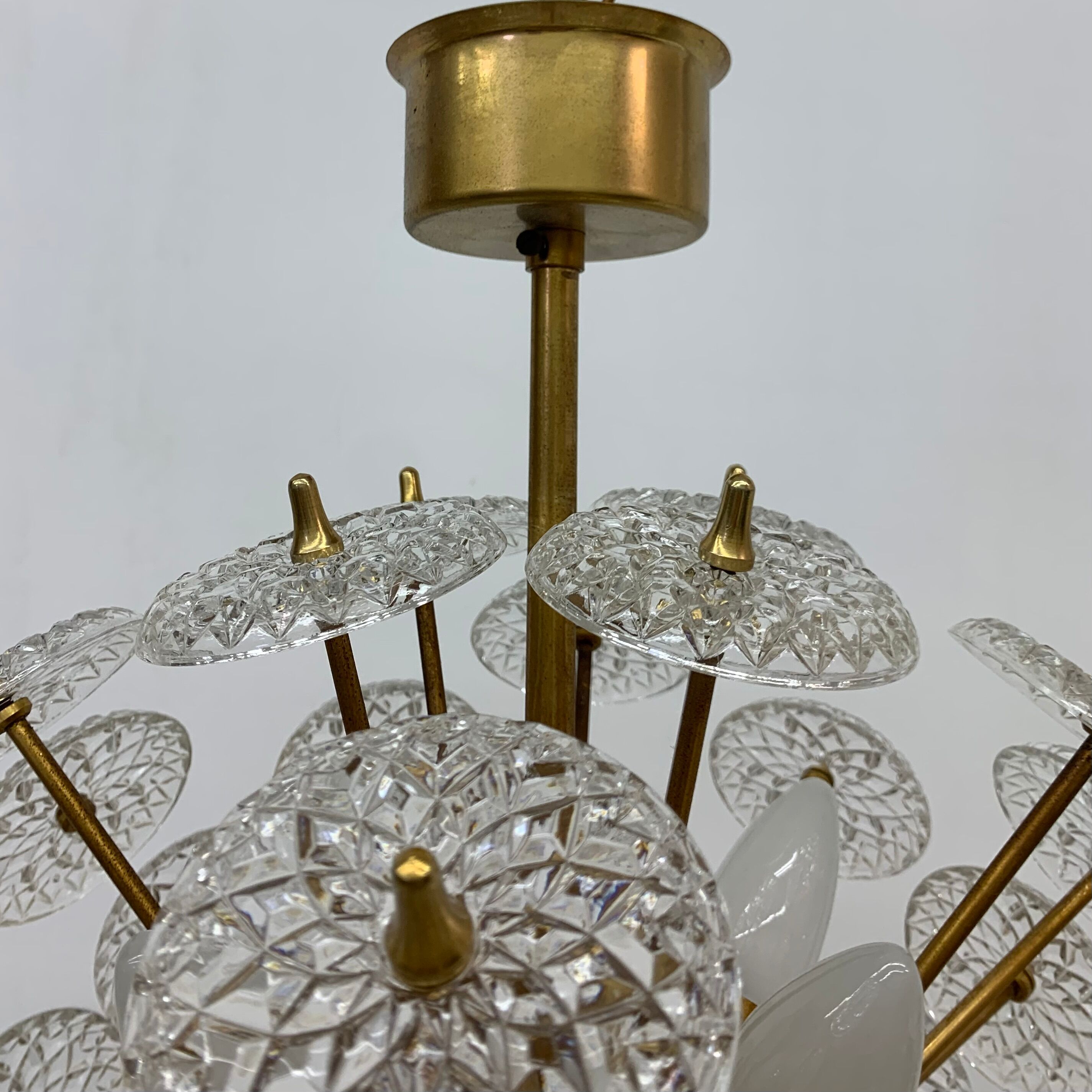 Val Saint Lambert crystal sputnik gold chandelier , 1960’s