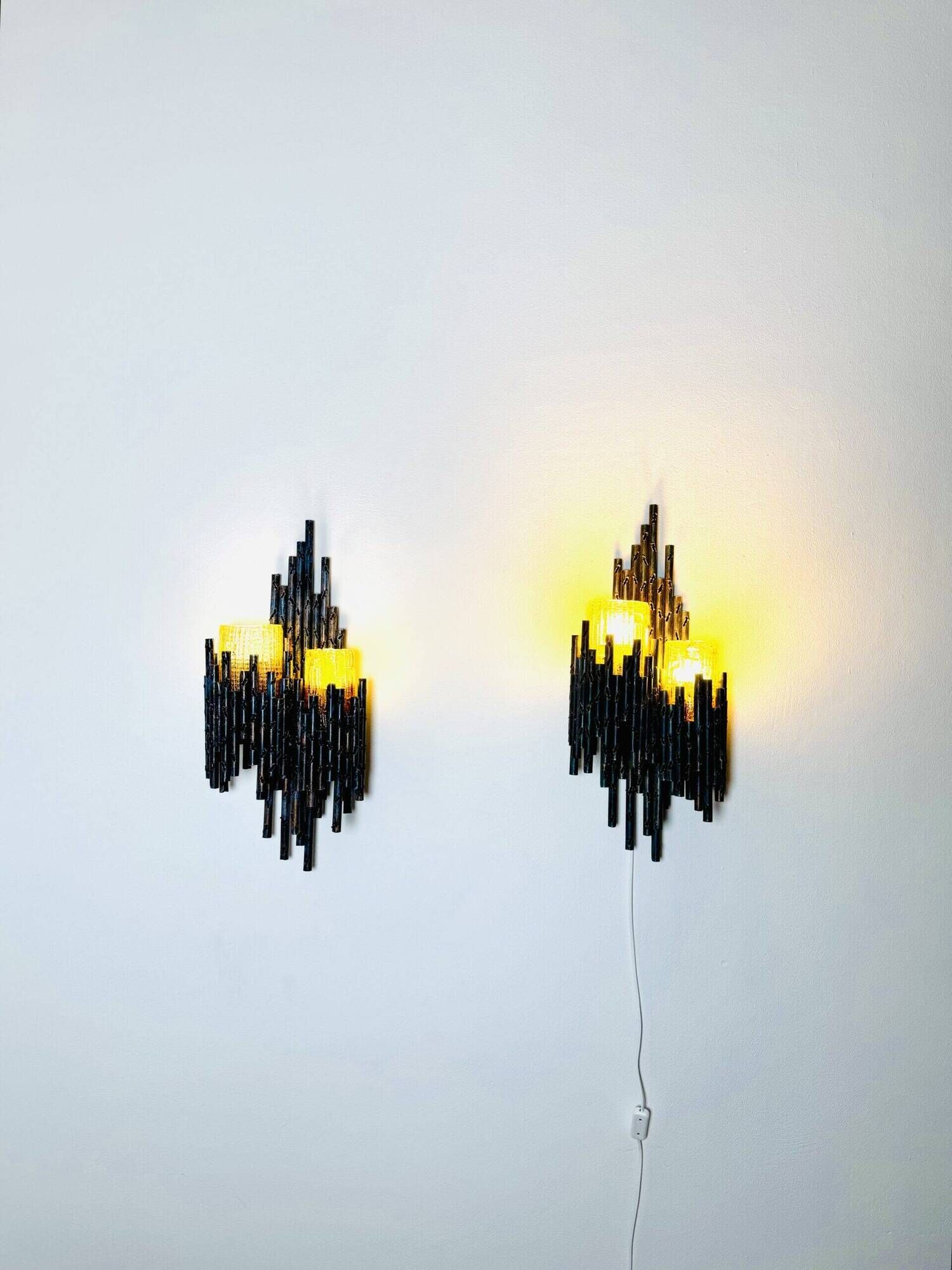 Set Of Double Chalice Brutalist Wall Lamp By Marcel Fantoni, Italy, 1960S