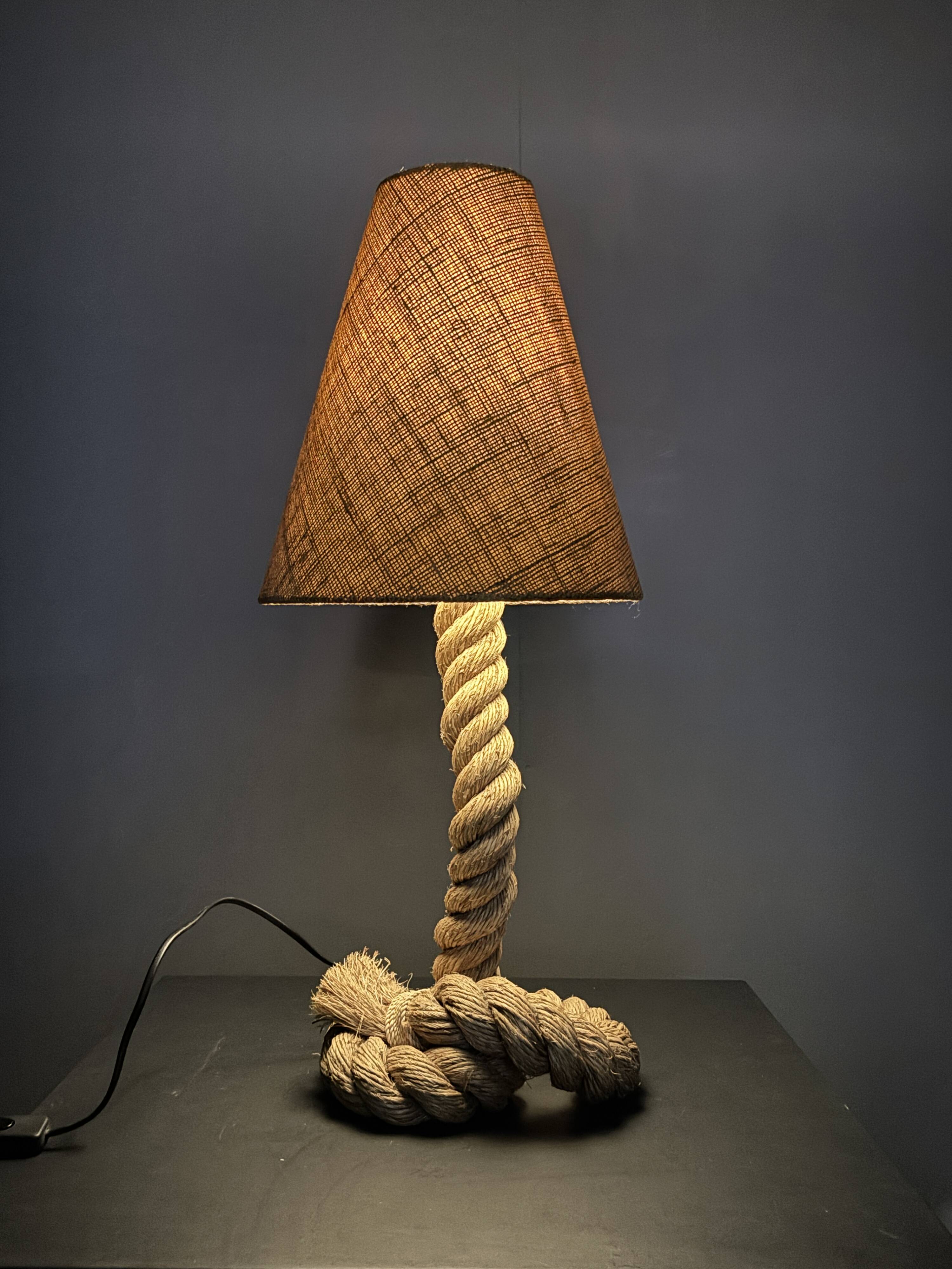 Midcentury French brutalist rope table lamp in the style of Audoux & Minet