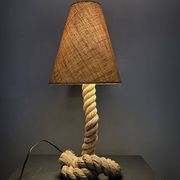 Midcentury French brutalist rope table lamp in the style of Audoux & Minet
