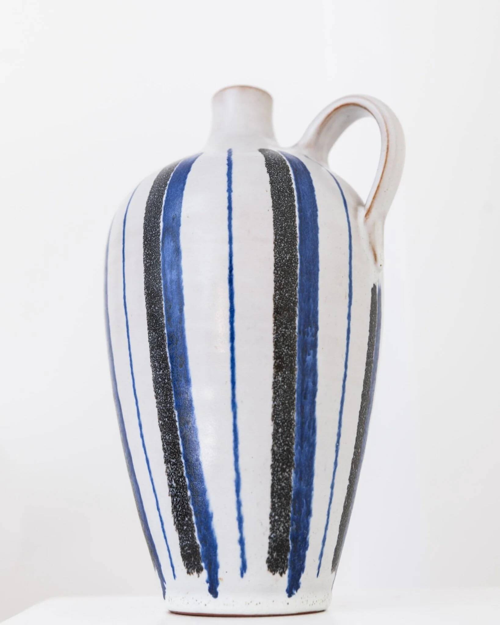Blue Ceramic Vase by Friedel for PGH Bürgel, Mid-Century Keramik, 1960s, Hand-Painted Stripes