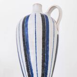 Blue Ceramic Vase by Friedel for PGH Bürgel, Mid-Century Keramik, 1960s, Hand-Painted Stripes
