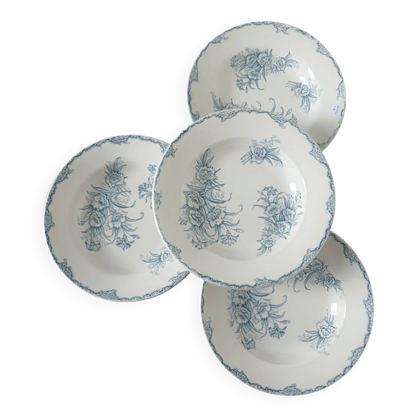 4 assiettes creuses vintage en terre de fer de L&G modèle Oeillets 220520