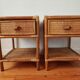 Pair of bedside tables in rattan and wicker - circa 1970