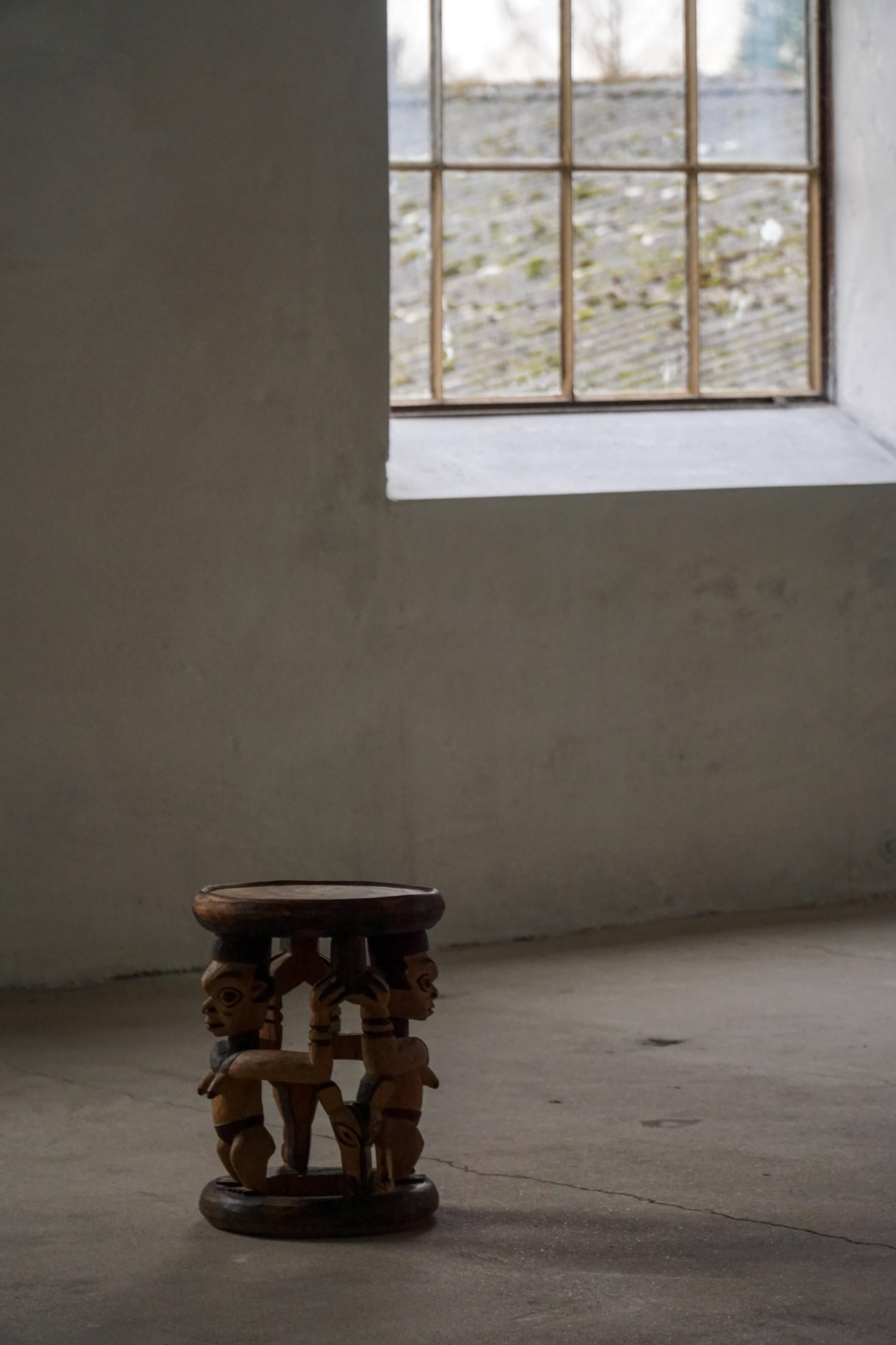 Decorative stool carved from African hardwood / Tribal art piece, mid-20th century