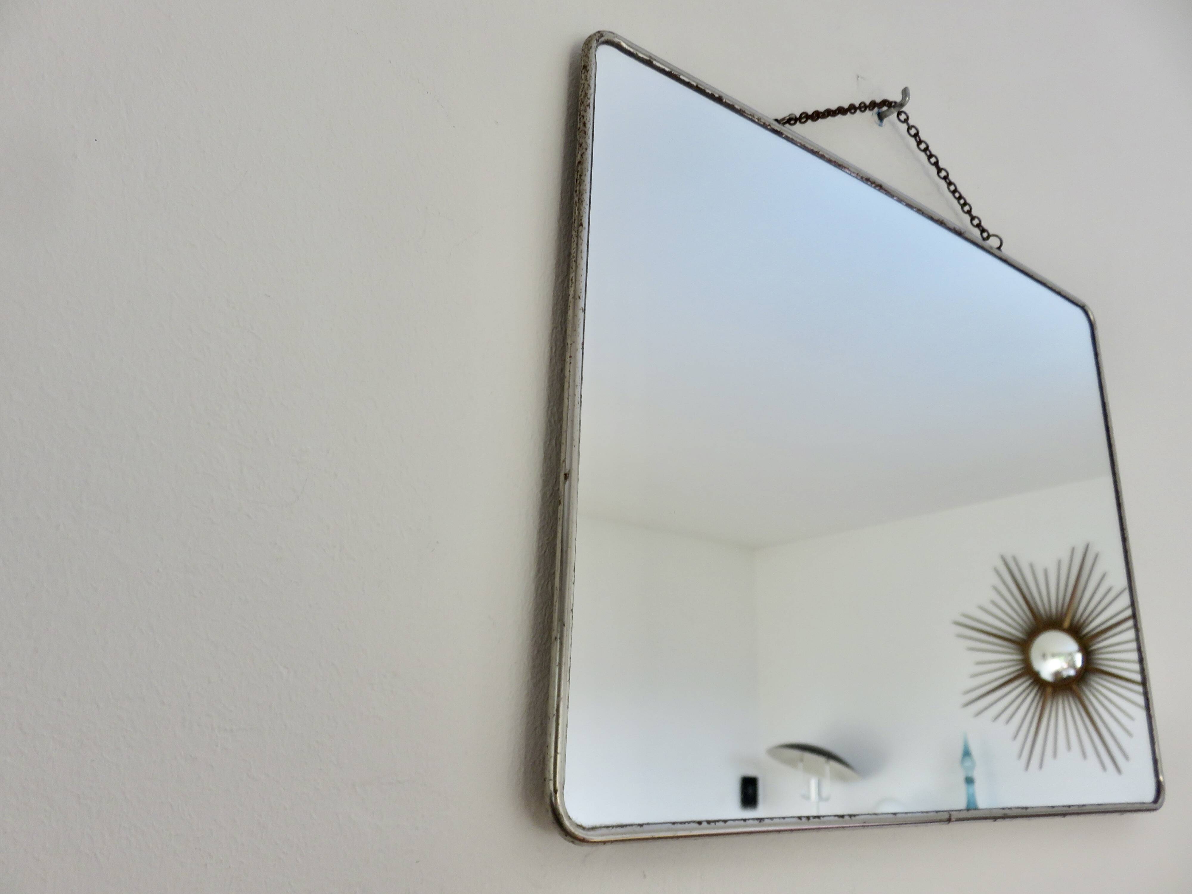 Very old XXL barber mirror with chain, art deco 40s 50s