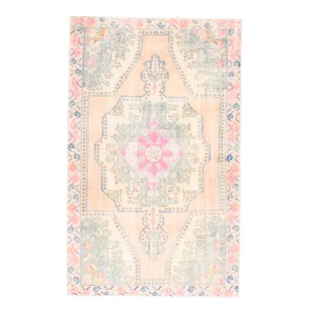 Vintage Turkish Oushak handmade wool cotton orange area rug 125x208