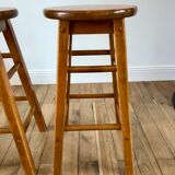Pair of high stools / bar varnished wood 60-70s