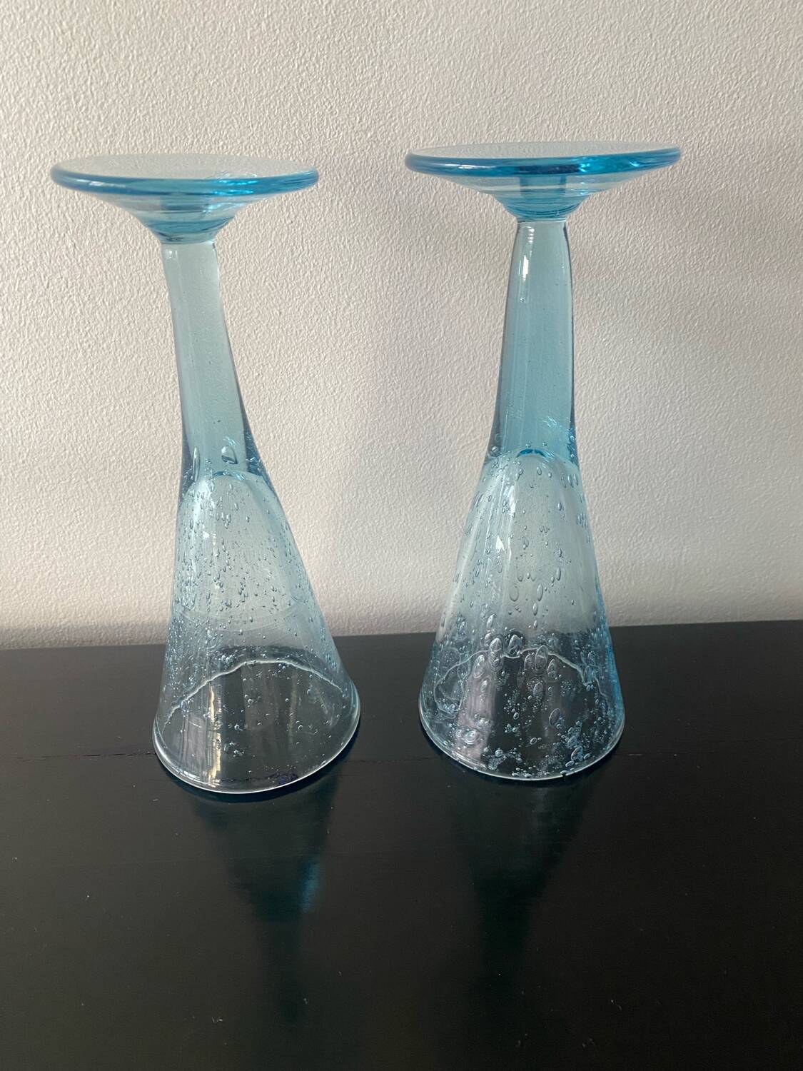 Pair of sky blue chalice or flute glasses