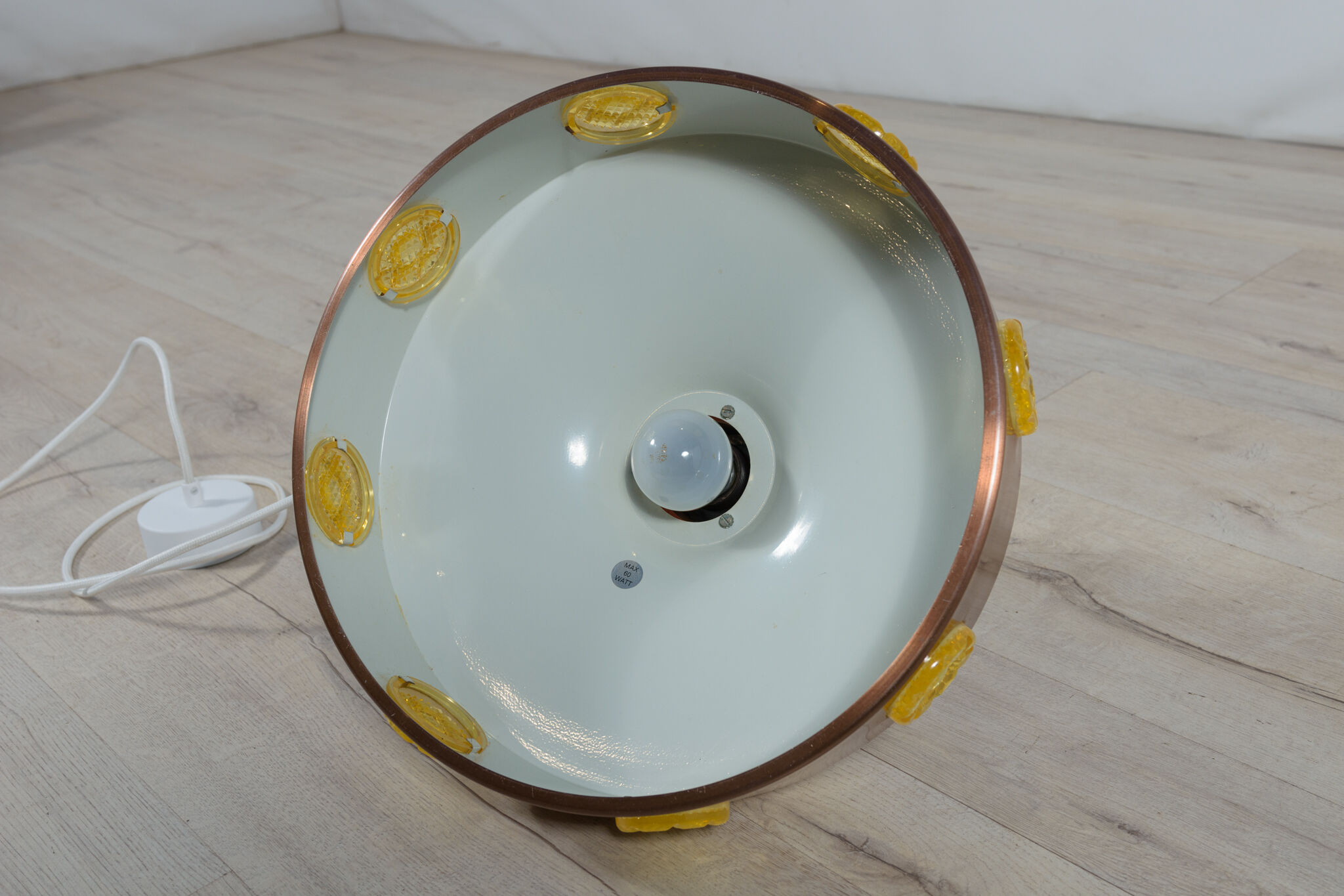 Scandinavian ceiling lamp copper & glass, Denmark, 1960s