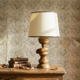 Imposante lampe style scandinave vintage design bois tourné sculpté avec anneau