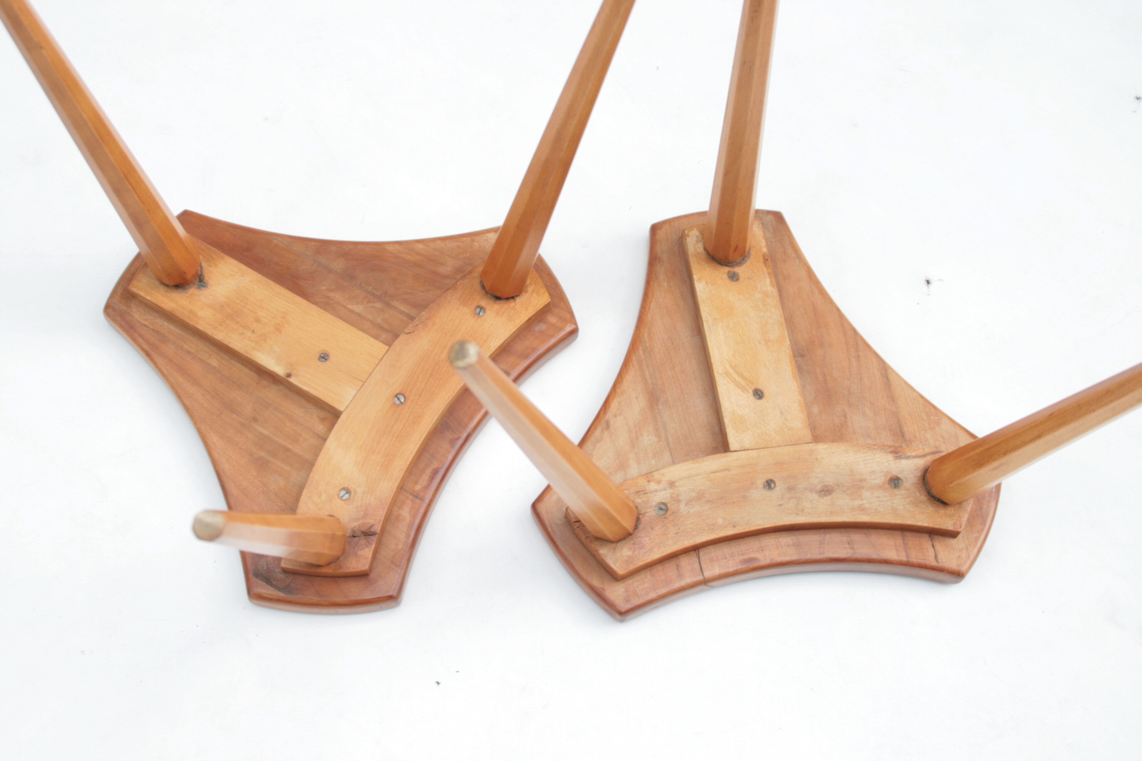 Lot of 2 beech and elm stools, France, 1950s