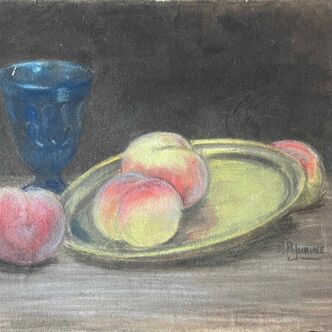 Pastel painting "Still life with peaches" signed