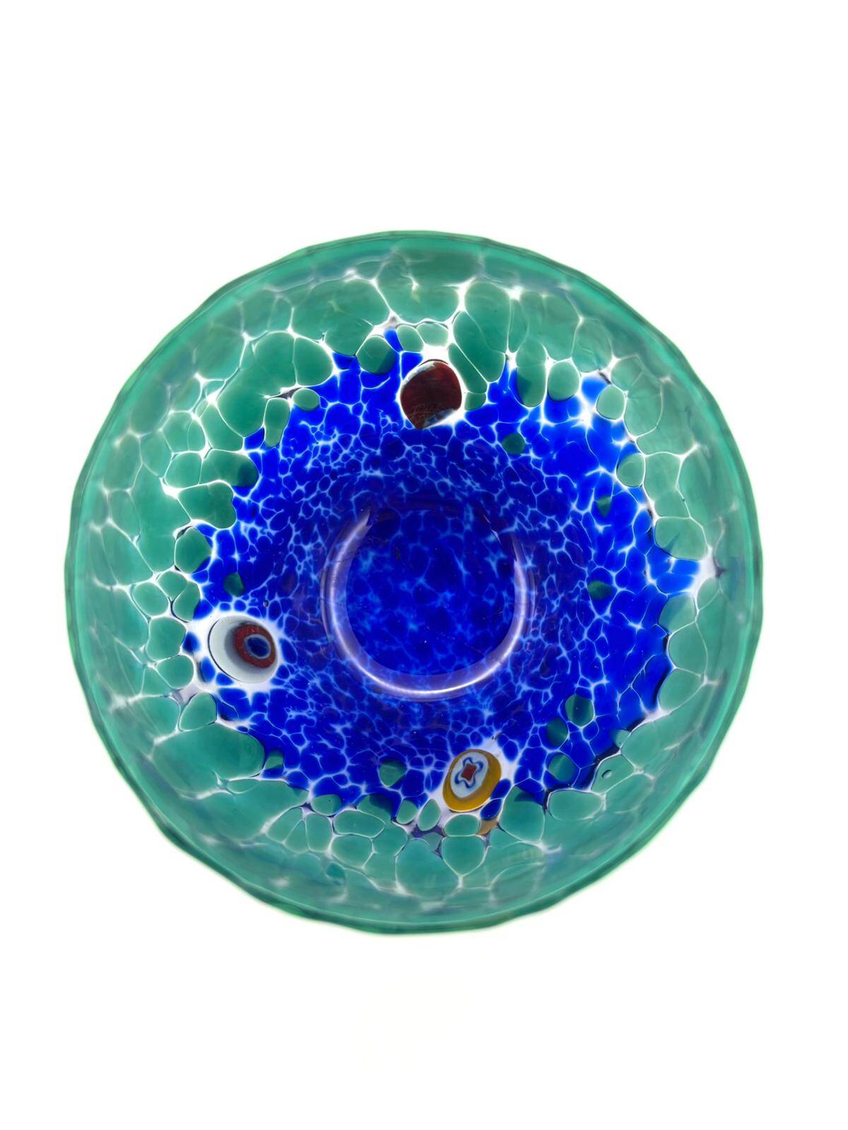 Set of 6 blown glass glasses from Venice with Effetre Murano murrine.