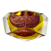 1960s Gorgeous amber and yellow ashtray or catchall by Flavio Poli for Seguso. Made in Italy