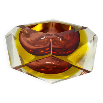 1960s Gorgeous amber and yellow ashtray or catchall by Flavio Poli for Seguso. Made in Italy