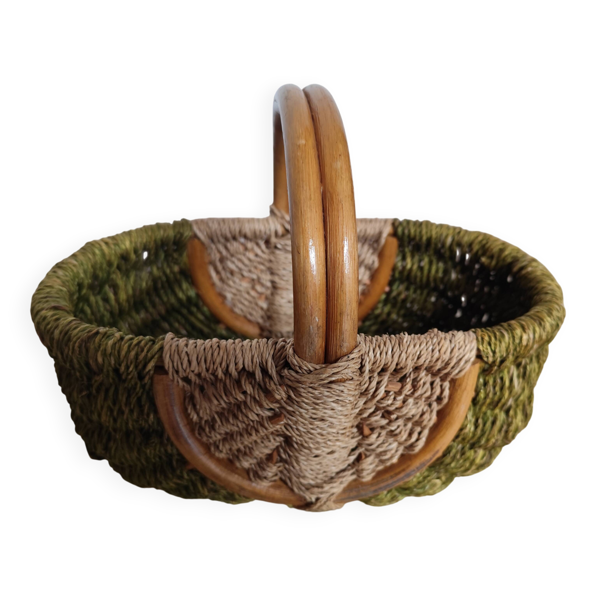 Vintage rattan & bamboo basket, 29 cm