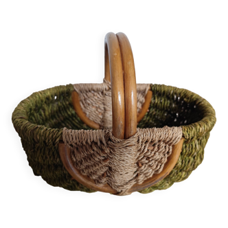 Vintage rattan & bamboo basket, 29 cm
