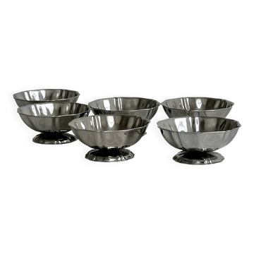 Lot de 6 coupelles basses en métal inox brillant