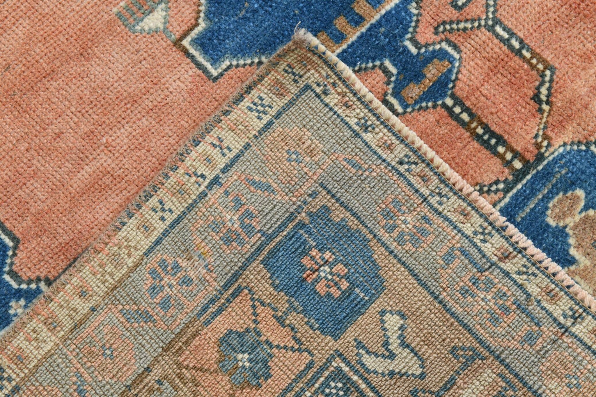 Salmon & Navy Blue Vintage Persian Rug, 131x218 Cm