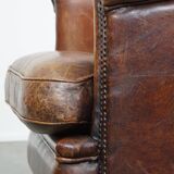 Cognac-colored sheepskin leather club chair