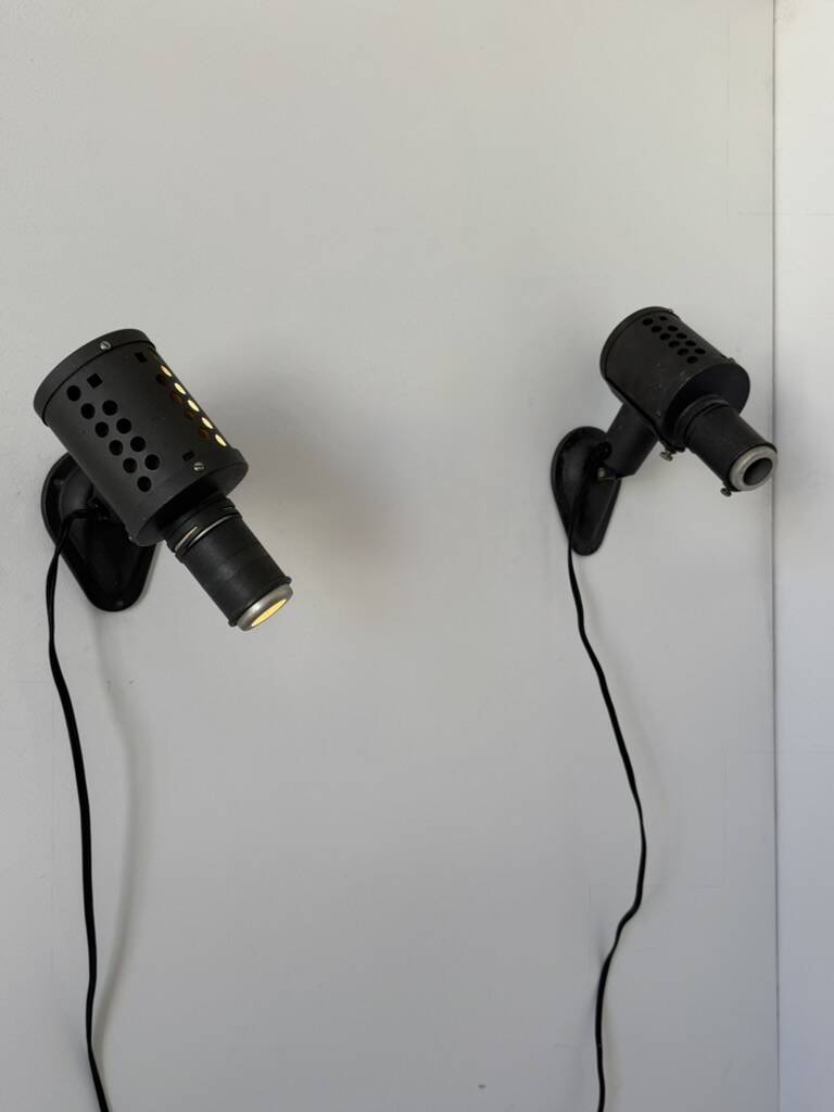 Pair of vintage matte black metal wall lights, France, 1970, LITA