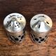 Salt and pepper shaker in metal and blue glass 1930'