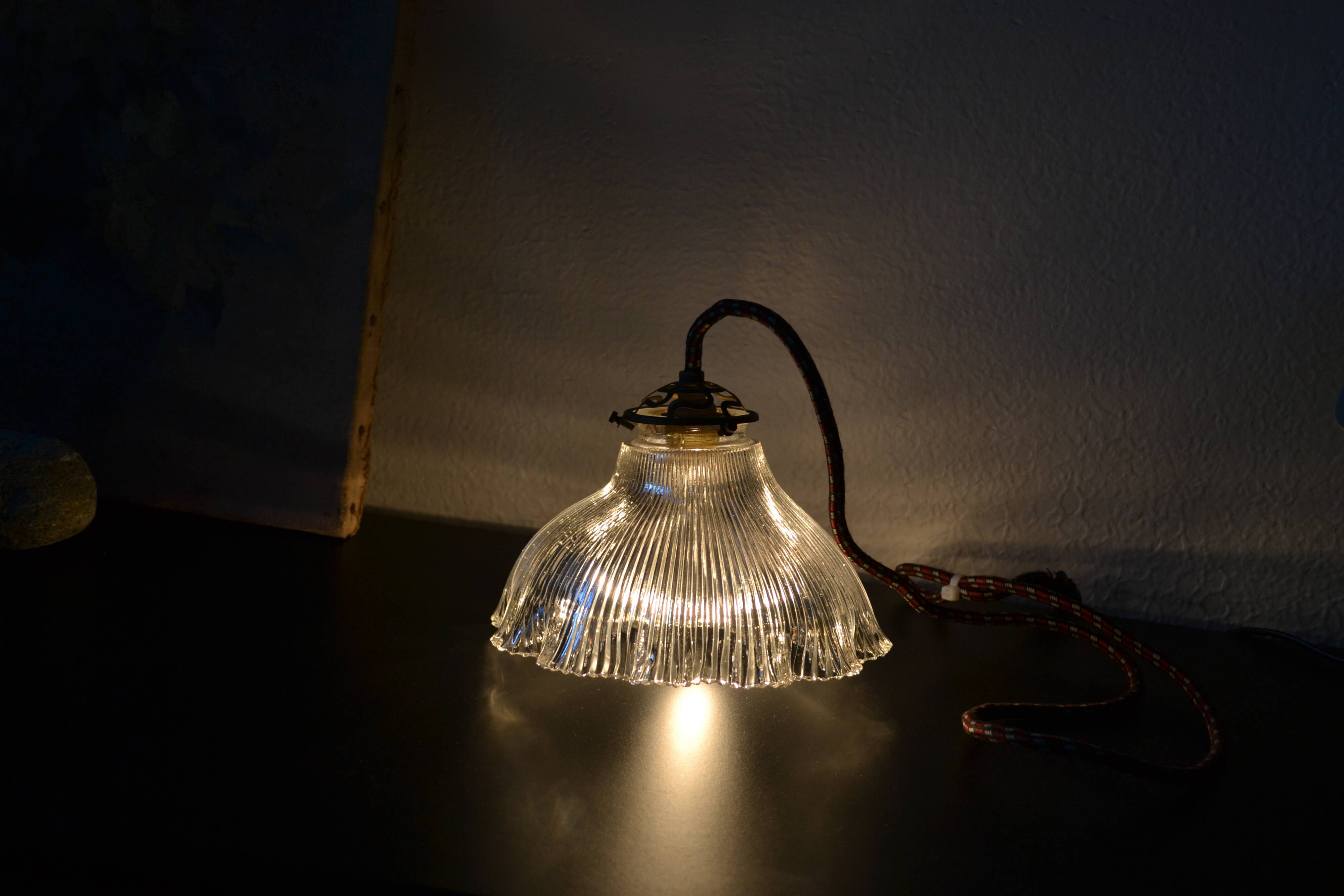 Prismatic glass Holophane pendant light circa 1950