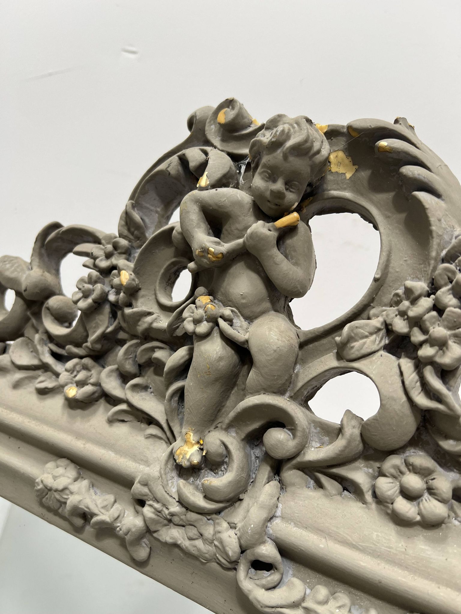 Louis XV style mirror in wood and patinated stucco, 20th century