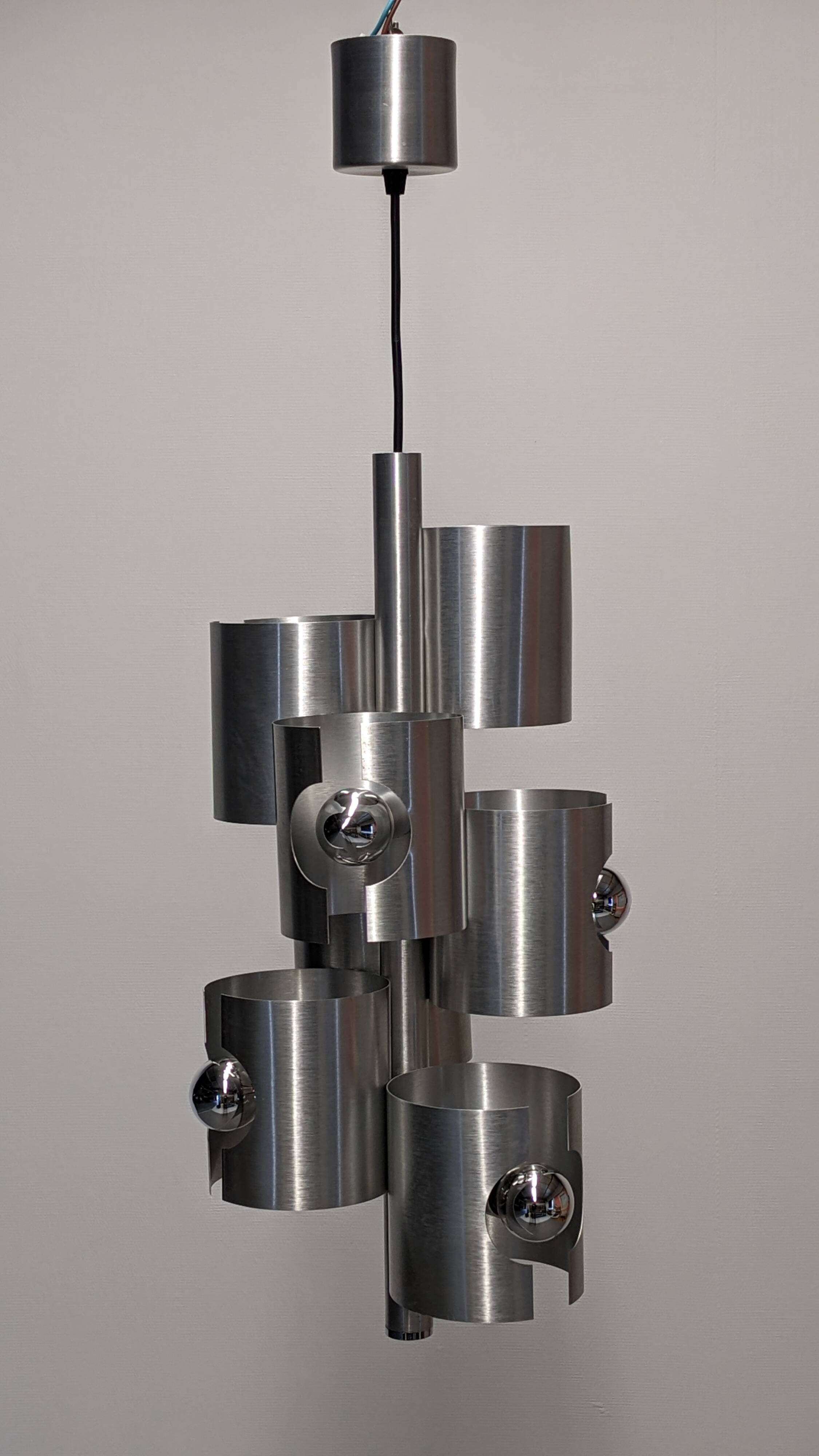 Space Age 7-light pipe chandelier, 1960s-70s