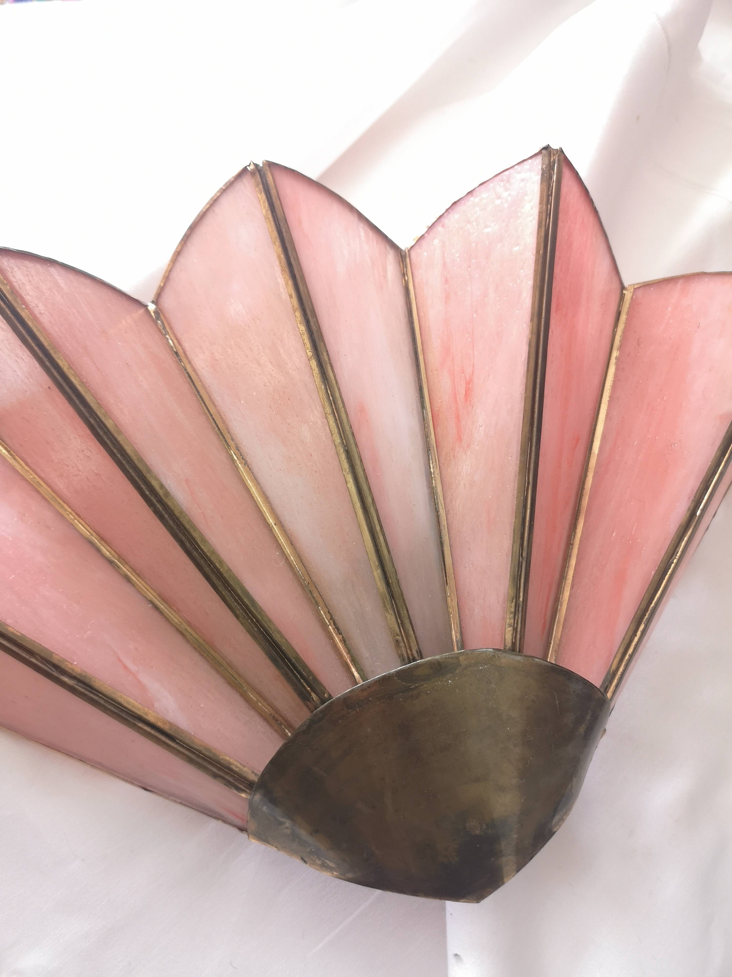Pink opaline fan wall light