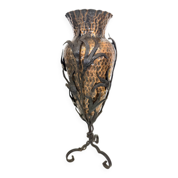 Copper Vase with Wrought Iron Snake and Leaves attr. to Alessandro Mazzucot