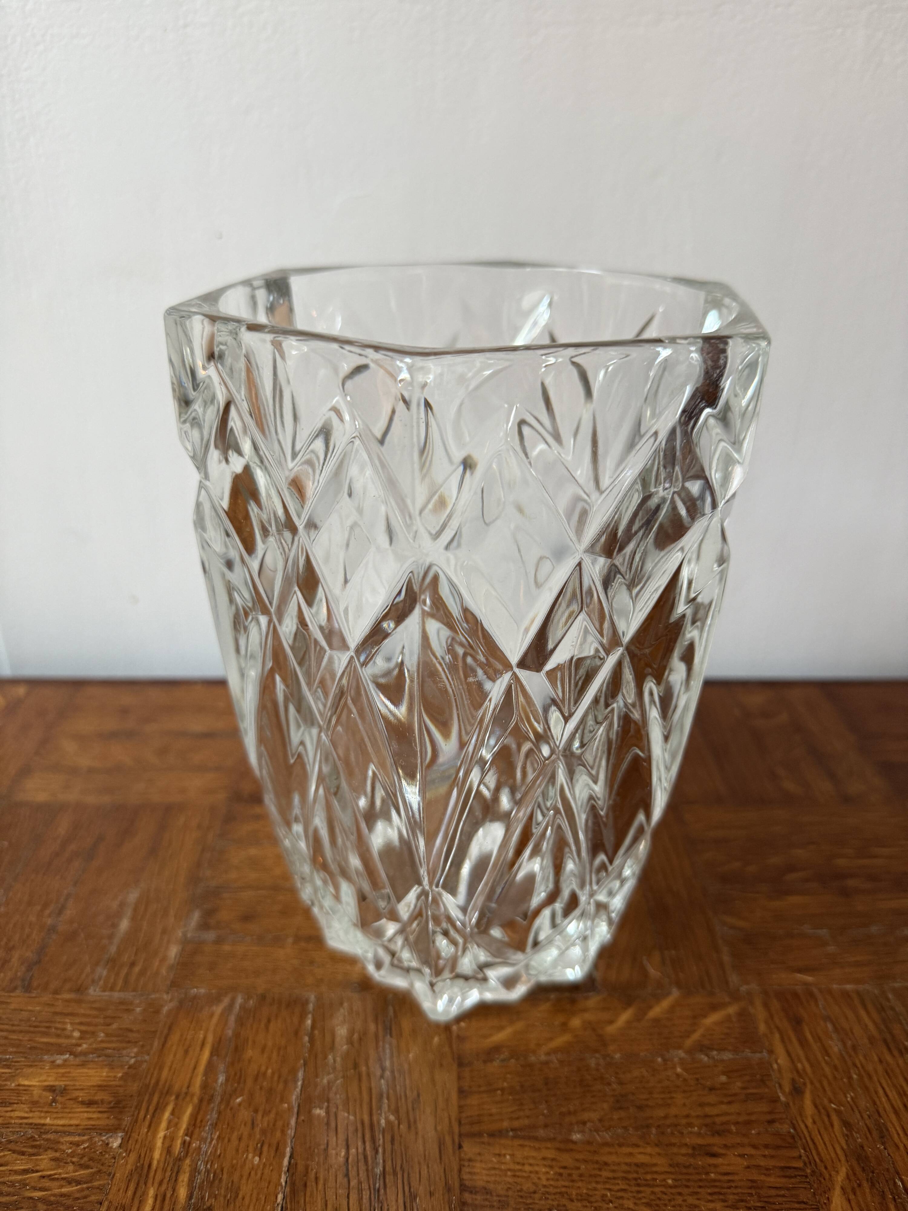 Cut glass transparent vase