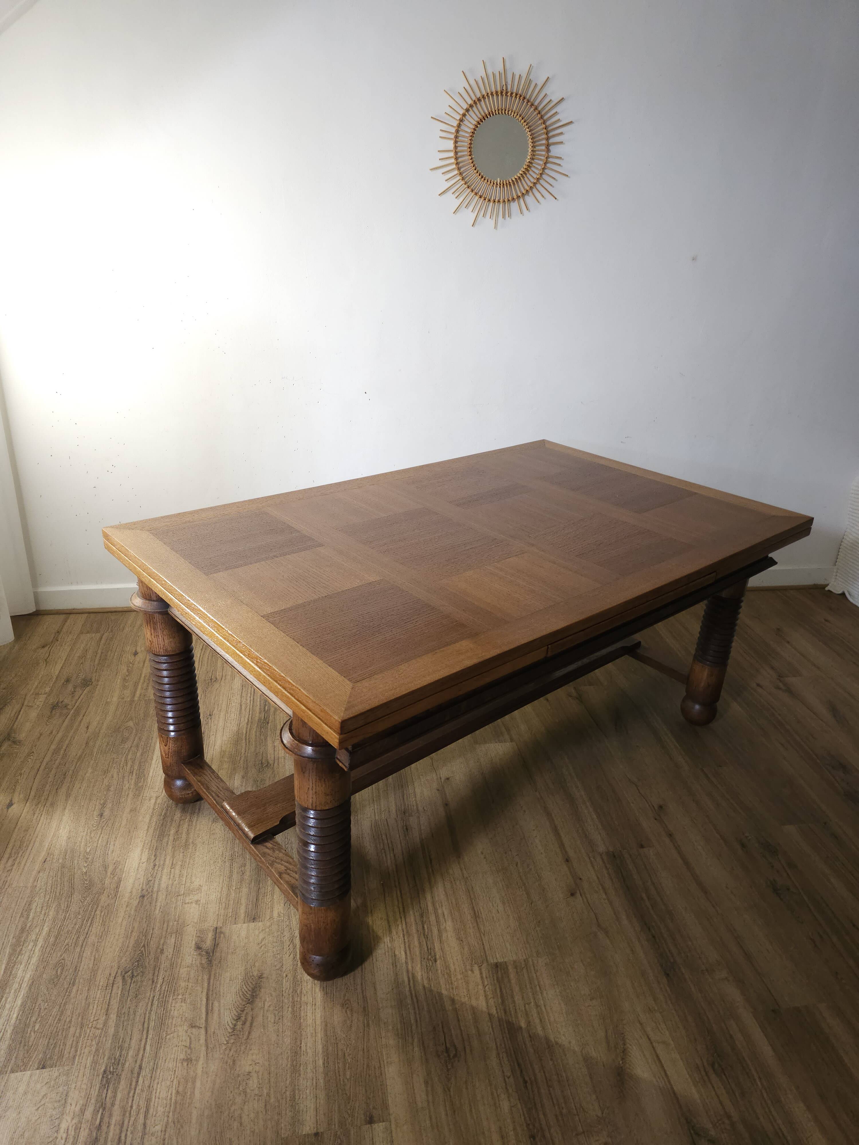 Oak dining table, DLG Charles Charles Dudouyt, 1950s