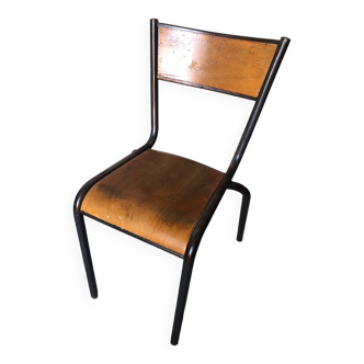 Ancienne chaise mullca 510 metal & bois années 70 vintage #a569