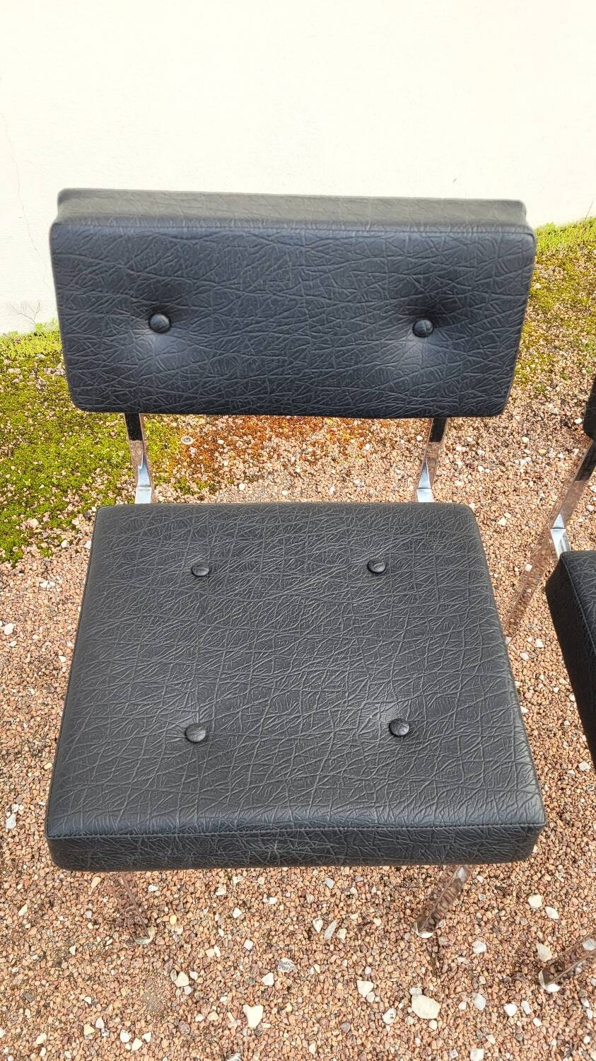 Pair of chromed design skai chairs - 1950s