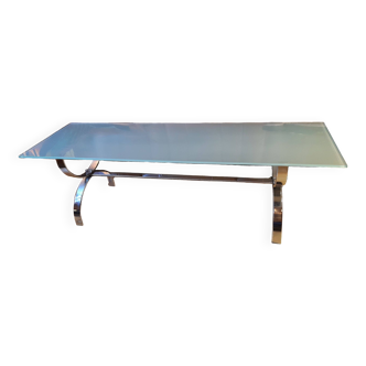 Table basse chrome et verre (ovale ou rectangle)