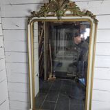 Ancien miroir style Louis XV patine doré et blanc, 145×82cms